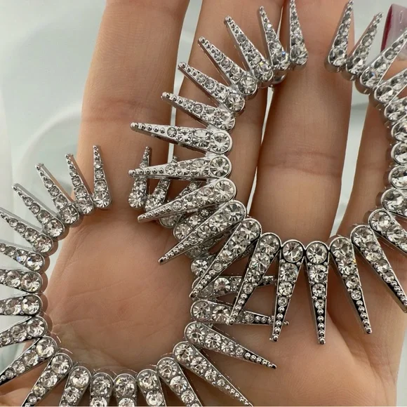 New! Luxury Silver Spiked Hoop Earrings - 40 mm Sparkle Circle